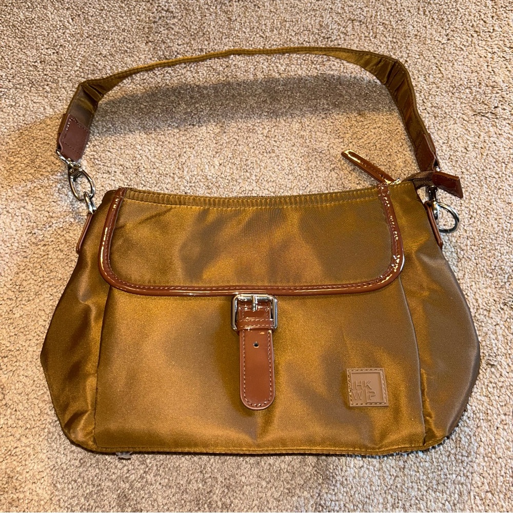 HKWLP Brown Shoulder Bag with Leather Trim